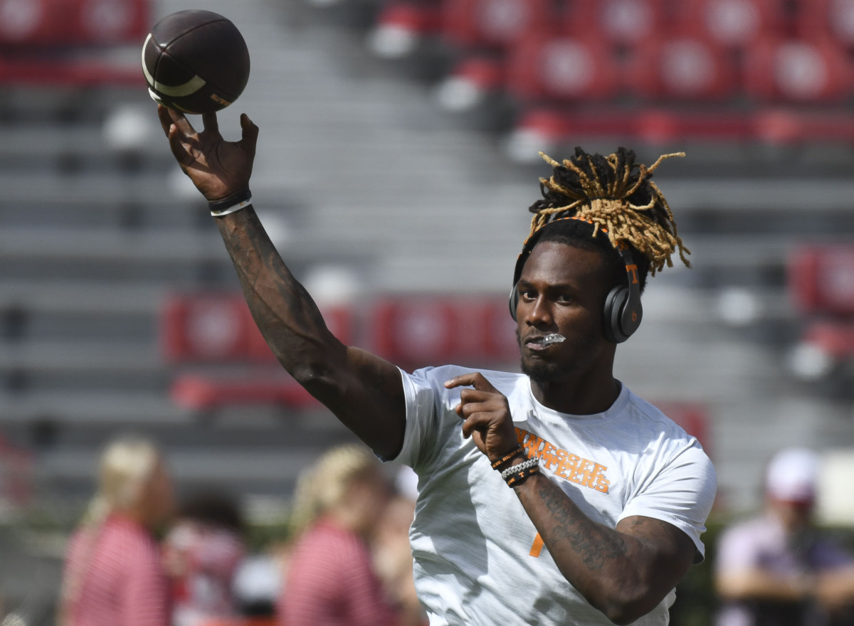 Tennessee Volunteers QB Joe Milton III during pregame warmups vs. Alabama. (Photo by Gary Cosby Jr. of USA Today Sports)